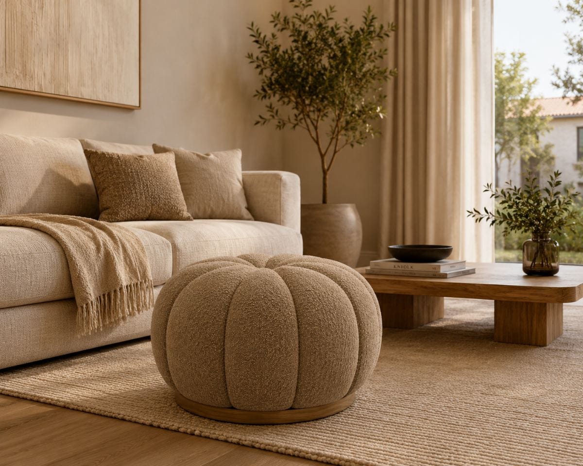 Otomana NOVA tapizada en Bouclé Premium color Beige Arena de NOVA LIVING