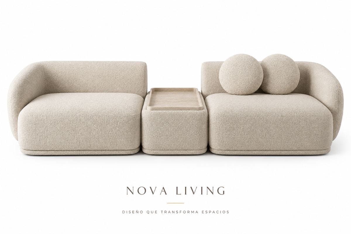 Sofá Nova Bellagio modular con consola central y bandeja de madera
