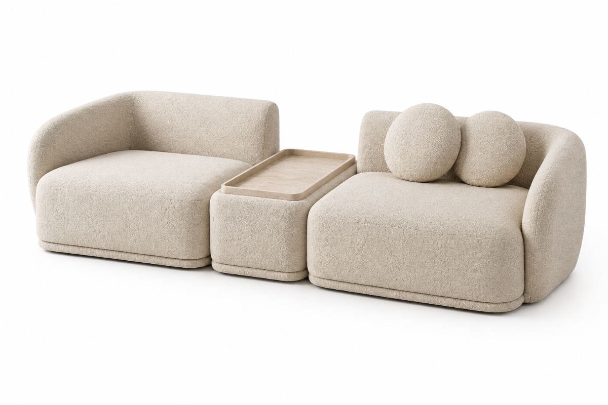Sofá Nova Bellagio modular con consola central y bandeja de madera
