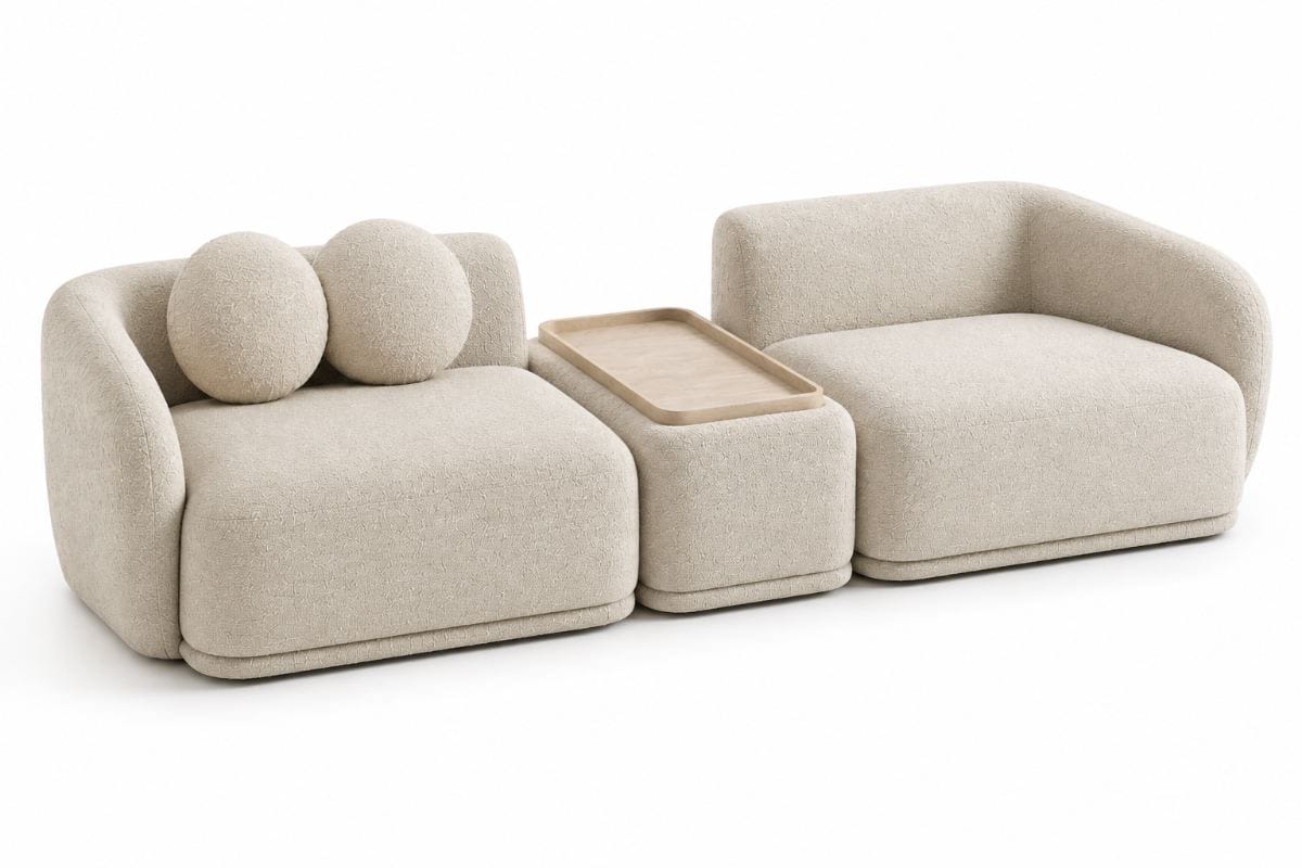 Sofá Nova Bellagio modular con consola central y bandeja de madera